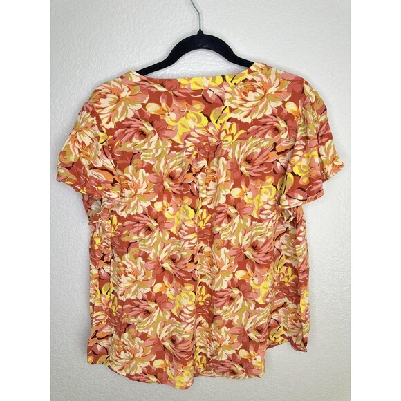 Torrid Blouse Womens 1 US 1X Multicolor Floral Short Sleeve Keyhole Tie Neck - Picture 5 of 5